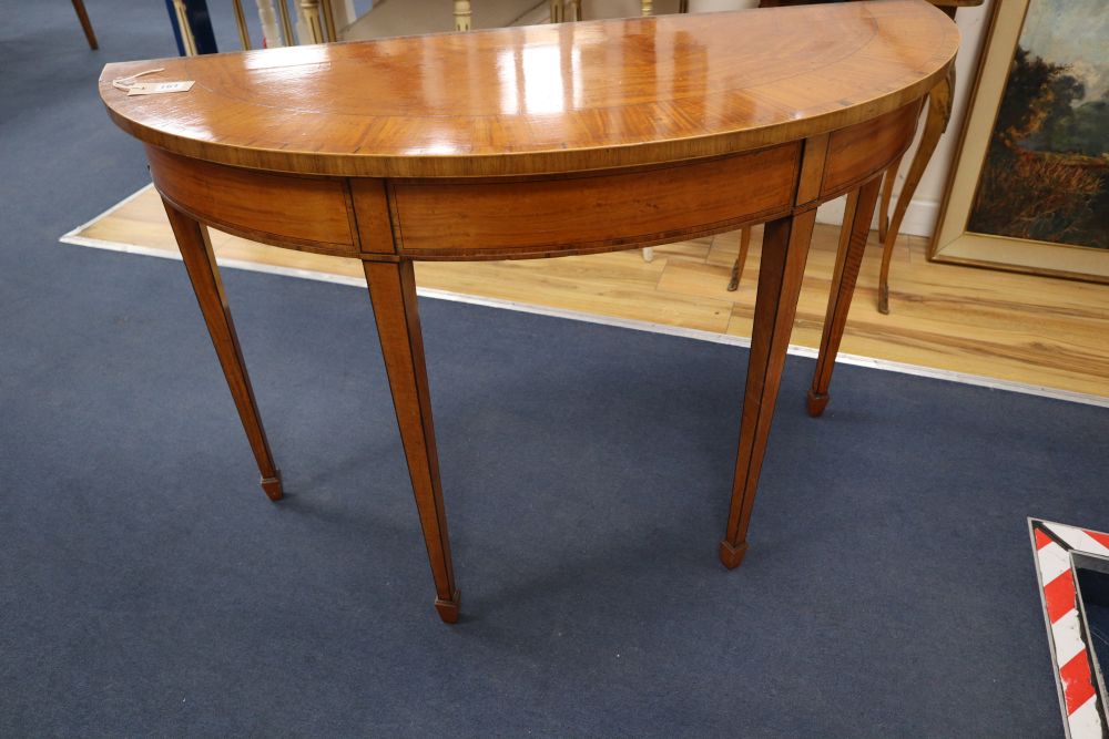 An Edwardian satinwood demi-lune console table, width 113cm height 77cm